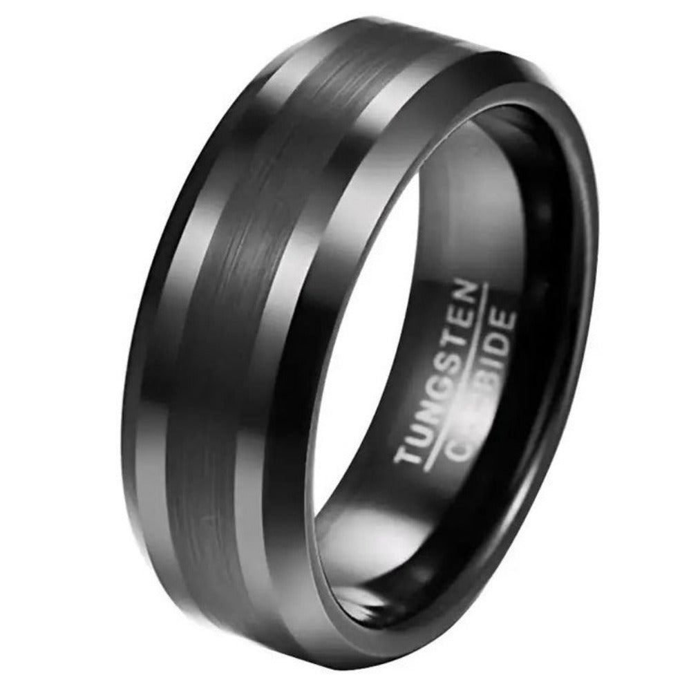 ThinkEngraved Wedding Band Personalized Men's Wedding Ring Band Two Tone Black Tungsten
