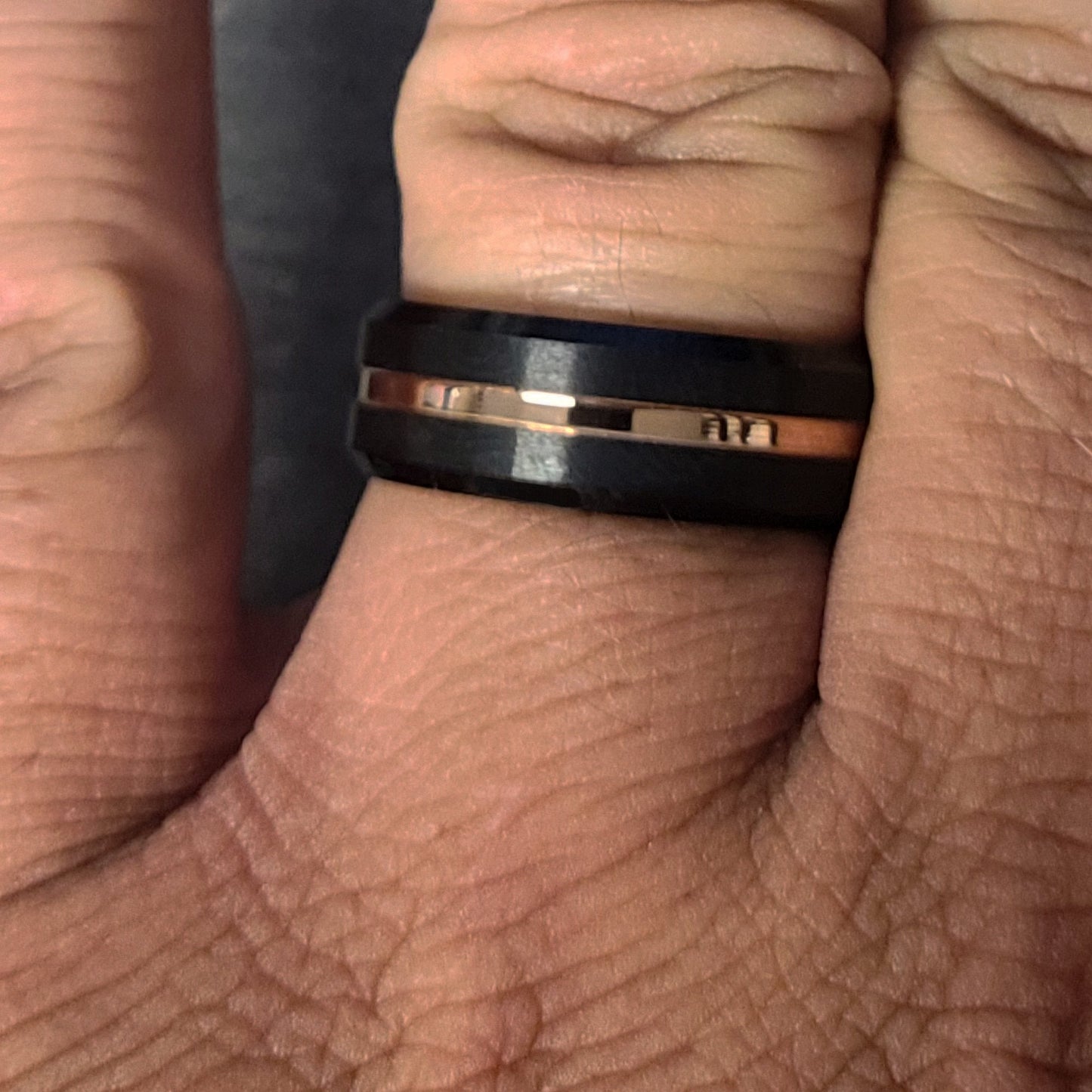 ThinkEngraved Wedding Band Personalized Men's Wedding Ring Band With Thin Gold Line Groove