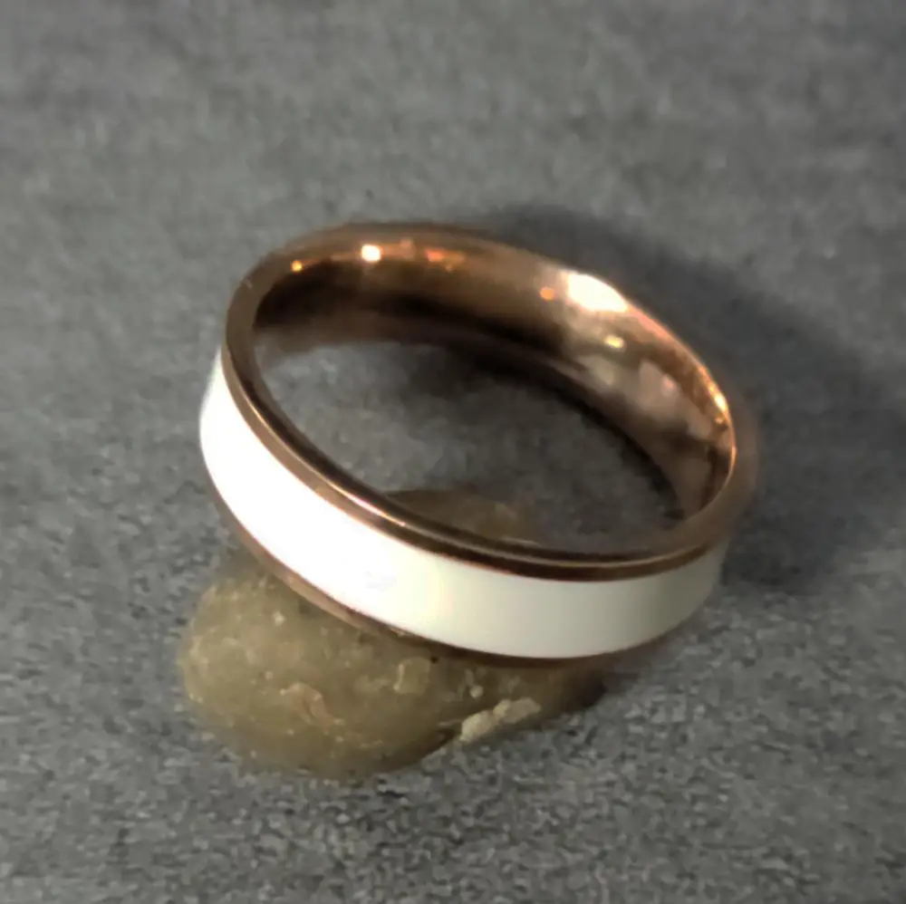 ThinkEngraved wedding Band Personalized Men's Wedding Ring - White Ceramic Rose Gold