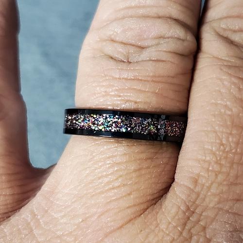 ThinkEngraved wedding Band Personalized Tungsten Men's Wedding Band - Red and Purple Galaxy Opal