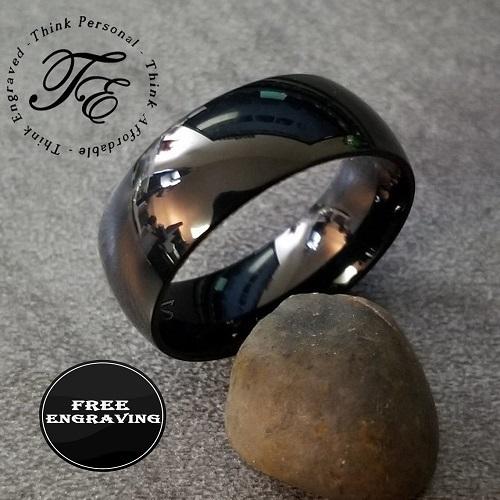 ThinkEngraved wedding Band Personalized Women's Black Wedding or Promise Ring - Dome Band Stainless Steel