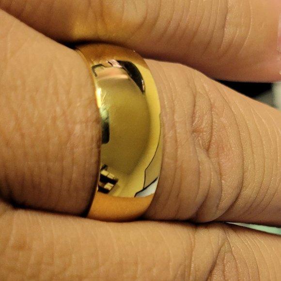 ThinkEngraved wedding Band Personalized Women's Promise Ring Band - Dome Band 14k Gold Over Titanium