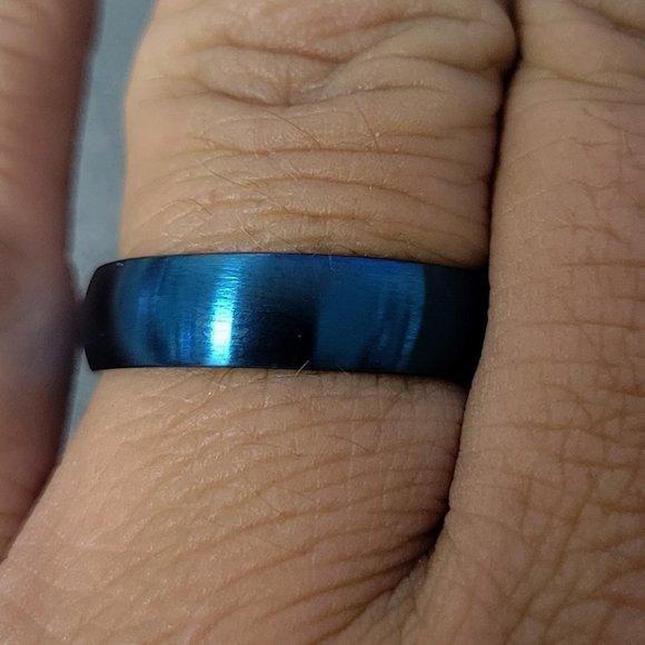 ThinkEngraved wedding Band Personalized Women's Promise Ring - Matte Blue Dome Band Stainless Steel
