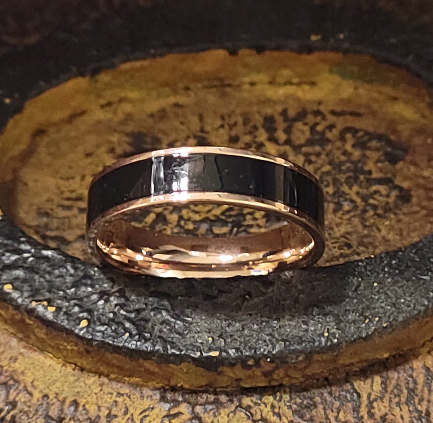 Personalized Men's Wedding Band With Rose Gold ip and Ceramic Inlay - Think Engraved