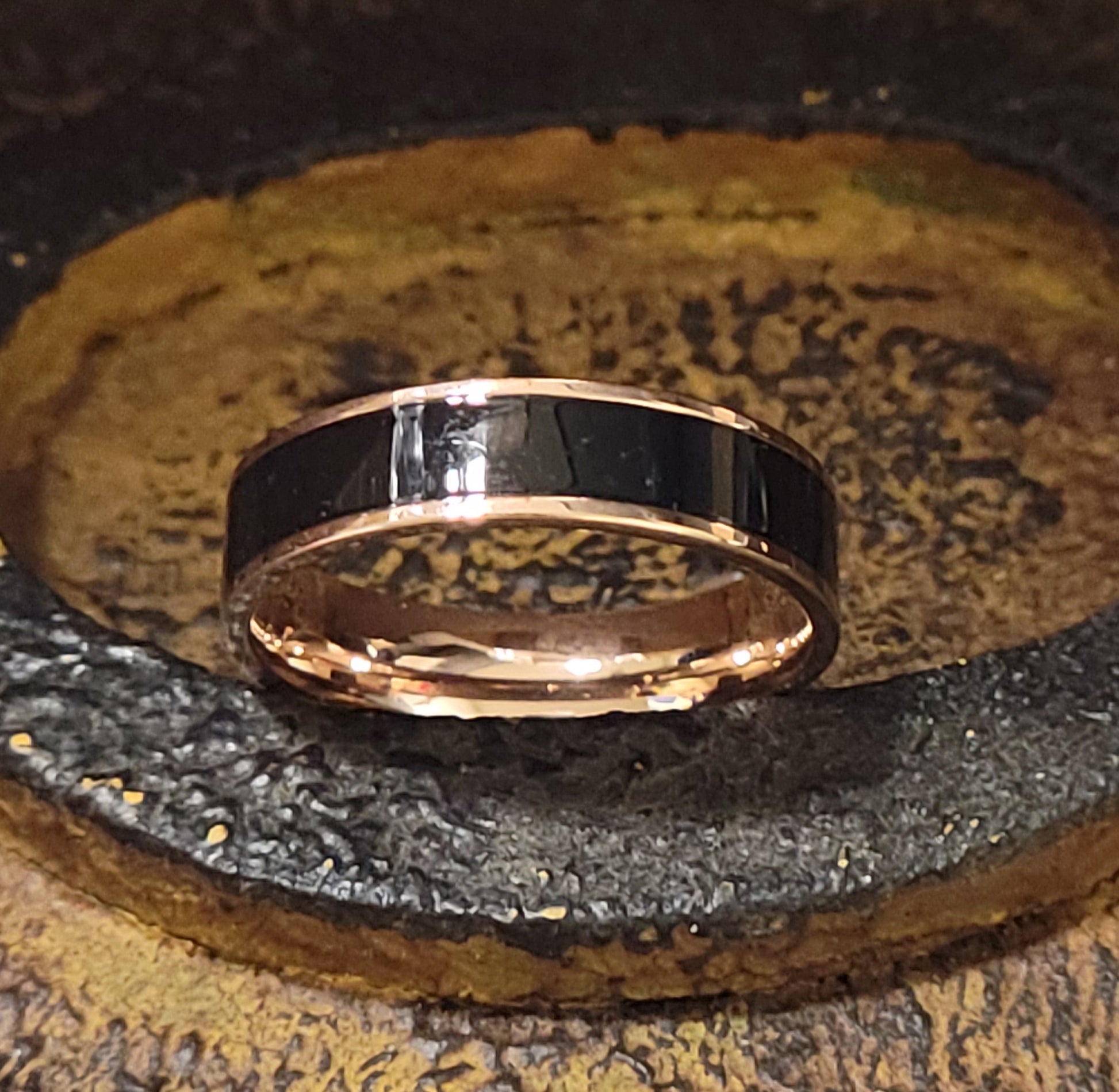 Personalized Men's Wedding Band With Rose Gold ip and Ceramic Inlay - Think Engraved