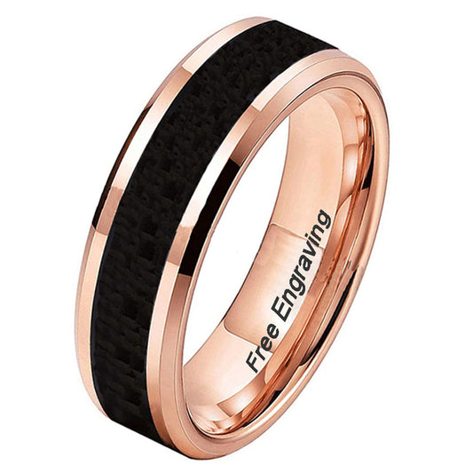 Personalized Men's Wedding Band With Rose Gold ip and Ceramic Inlay - Think Engraved