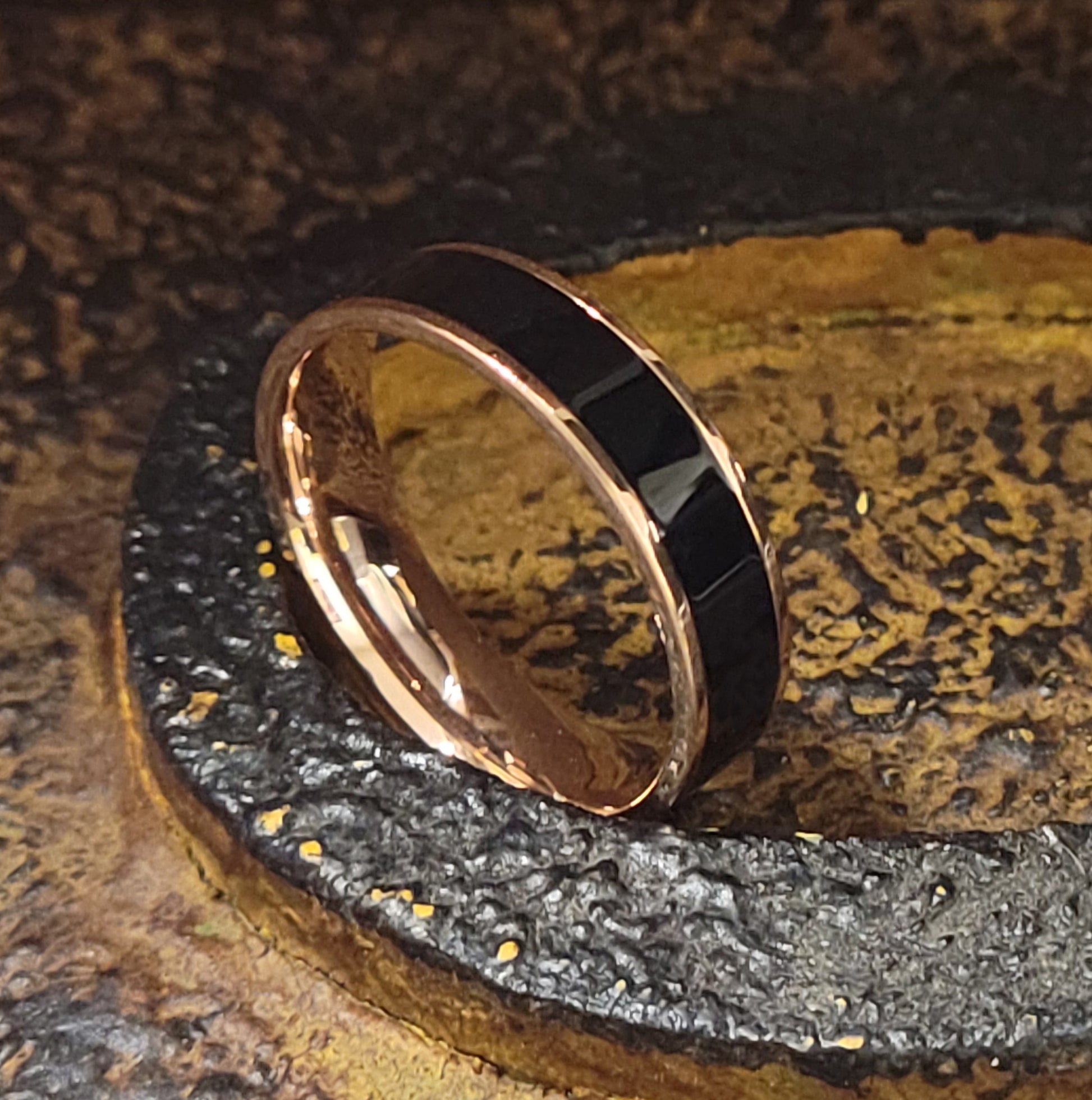 Personalized Men's Wedding Band With Rose Gold ip and Ceramic Inlay - Think Engraved