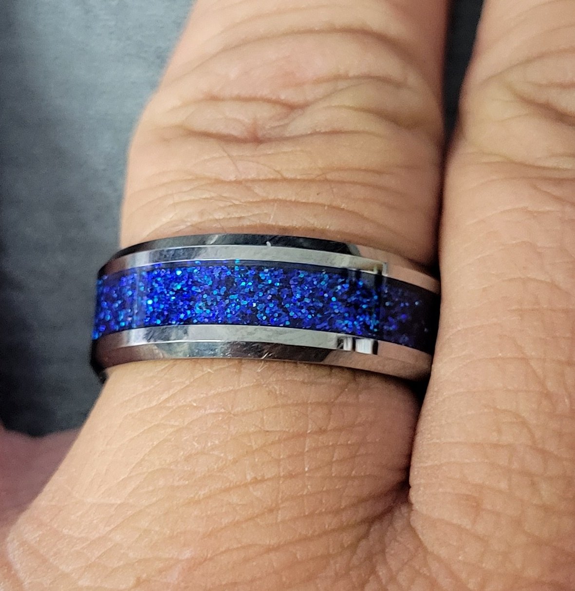 ThinkEngraved wedding Band Personalized Women's Wedding Band - Blue Galaxy Fire Opal Real Tungsten