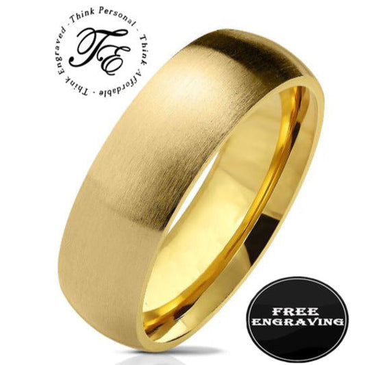 ThinkEngraved wedding Band Personalized Women's Wedding Band - Matte 18k Gold Over Stainless Steel