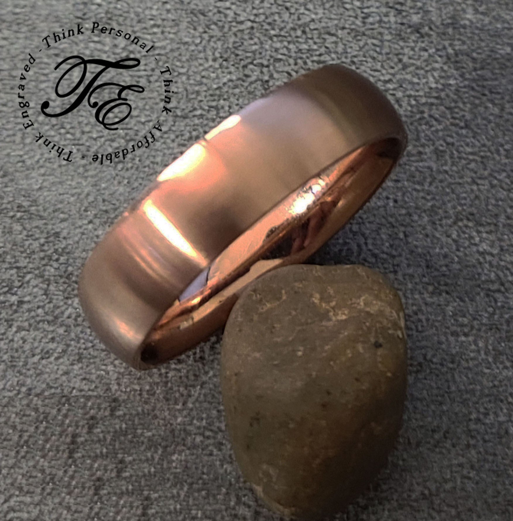 ThinkEngraved wedding Ring Men's Custom Engraved Rose Gold Wedding Ring - Personalized Wedding Ring For Him
