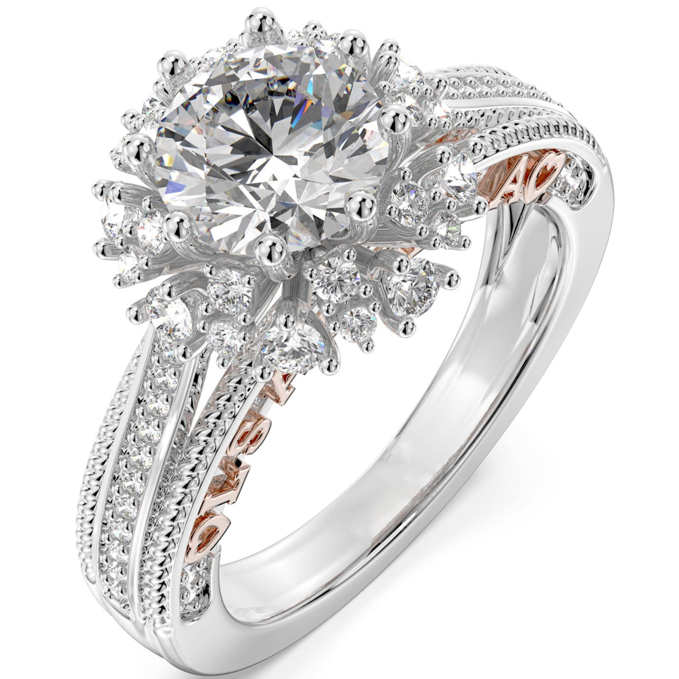 ThinkEngraved Womens Wedding Rings 4 / Man Made Diamond Personalized Women's Engagement Starburst Ring 1.5ct Round Cut Moissanite