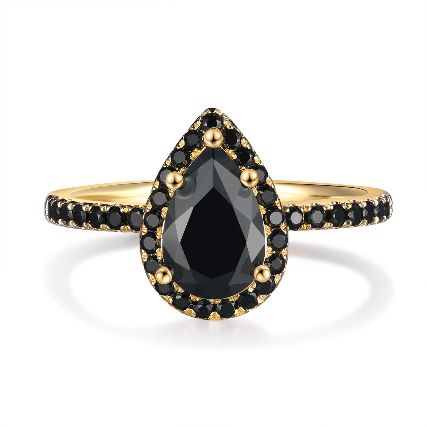 ThinkEngraved Womens Wedding Rings 4 Women's Gold Promise Ring With a 1.33ct Pear Cut Black Onyx Stone