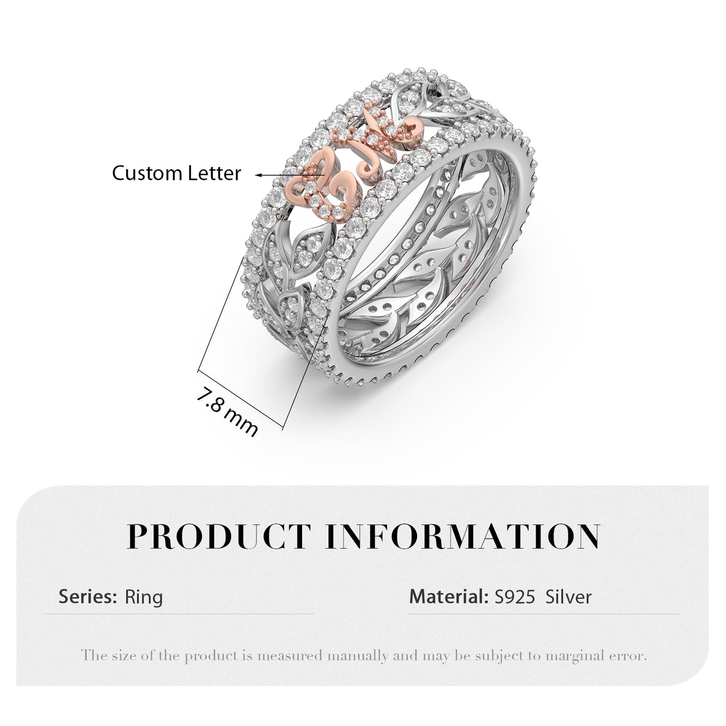 ThinkEngraved Womens Wedding Rings Personalized Women's Wedding 3D Ring Initials Cut Out Round Cut Gems