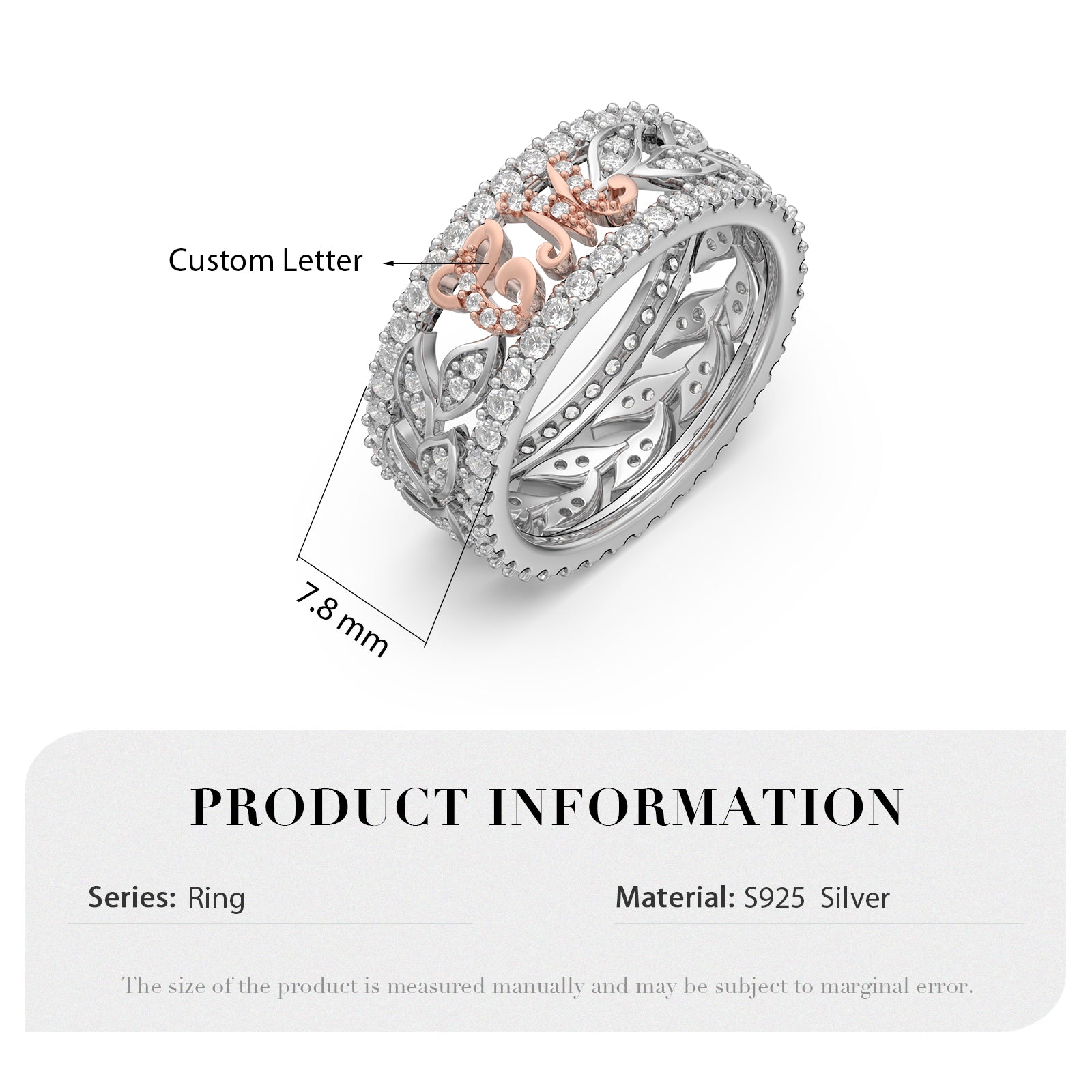 ThinkEngraved Womens Wedding Rings Personalized Women's Wedding 3D Ring Initials Cut Out Round Cut Gems
