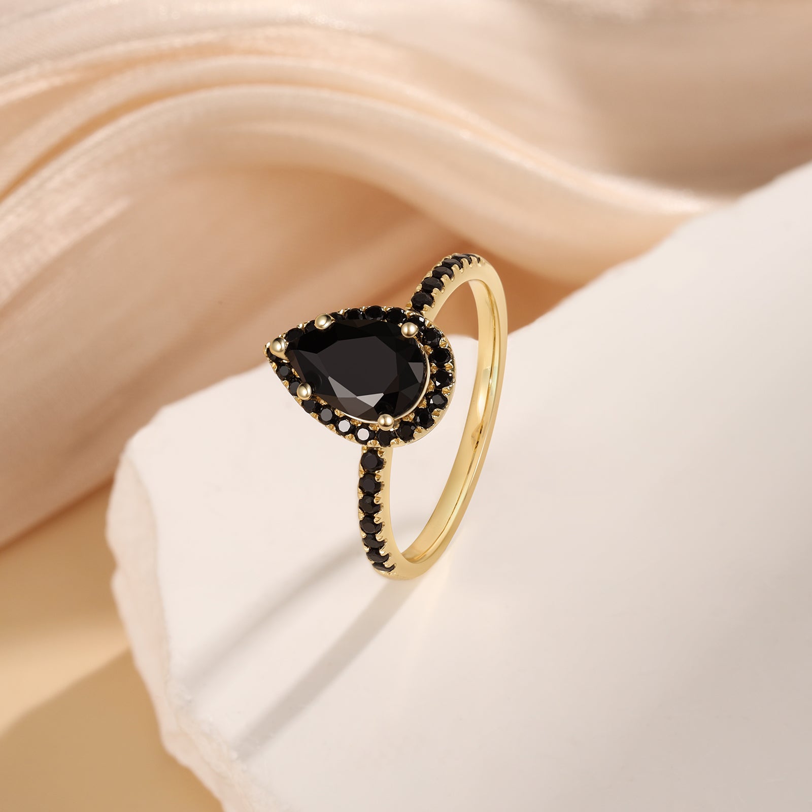 ThinkEngraved Womens Wedding Rings Women's Gold Promise Ring With a 1.33ct Pear Cut Black Onyx Stone