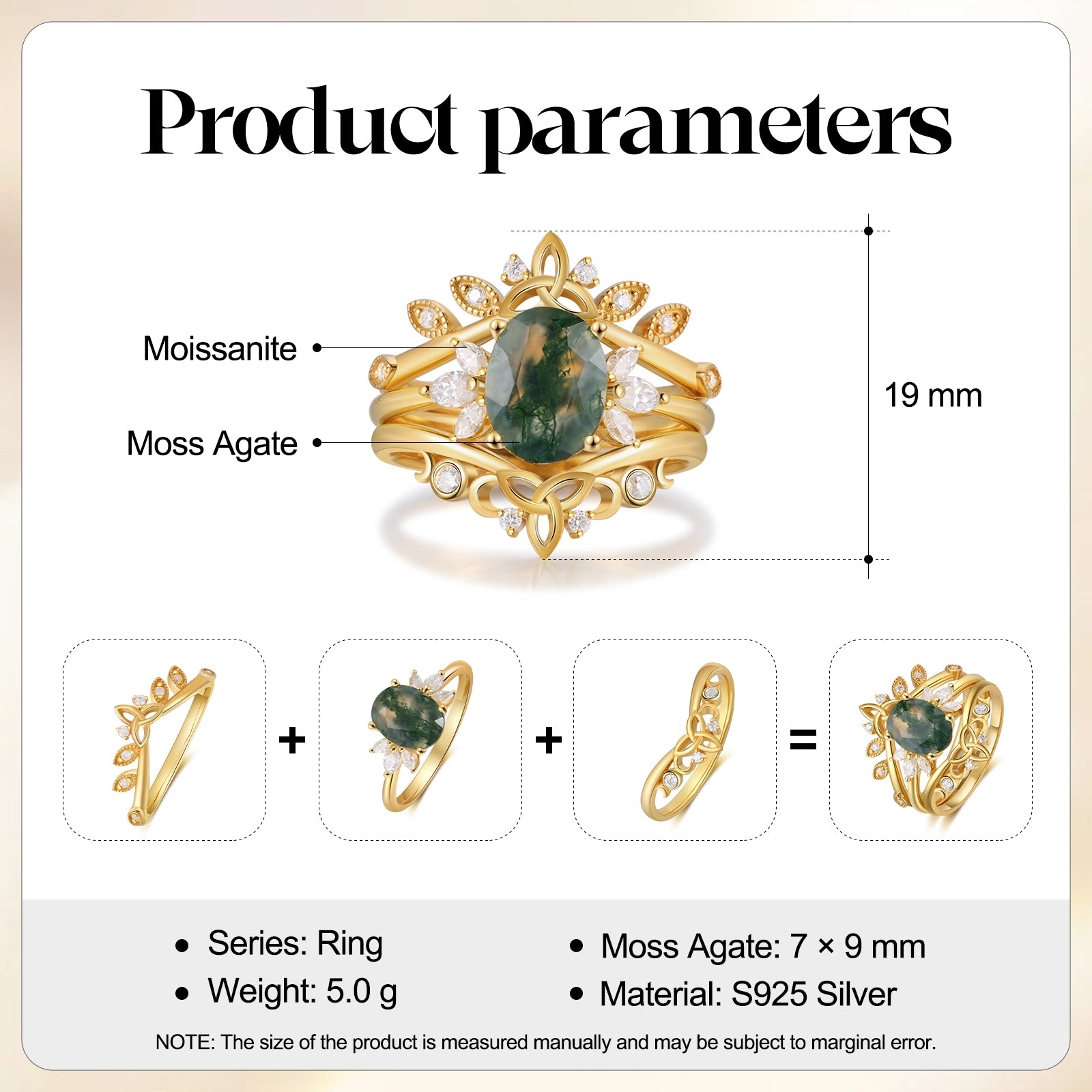 ThinkEngraved Womens Wedding Rings Women's Wedding Engagement Ring 2.5ct Oval Cut Moss Agate 3 piece Band