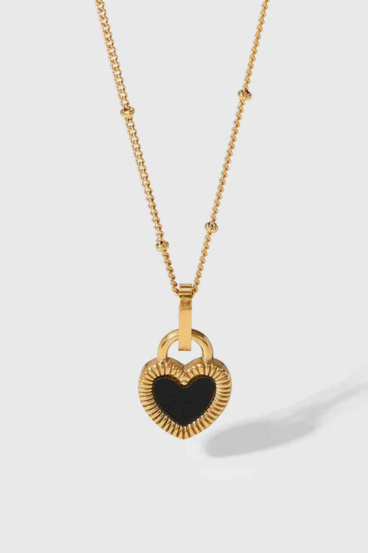 Trendsi Gold / One Size Black Heart Pendant Necklace