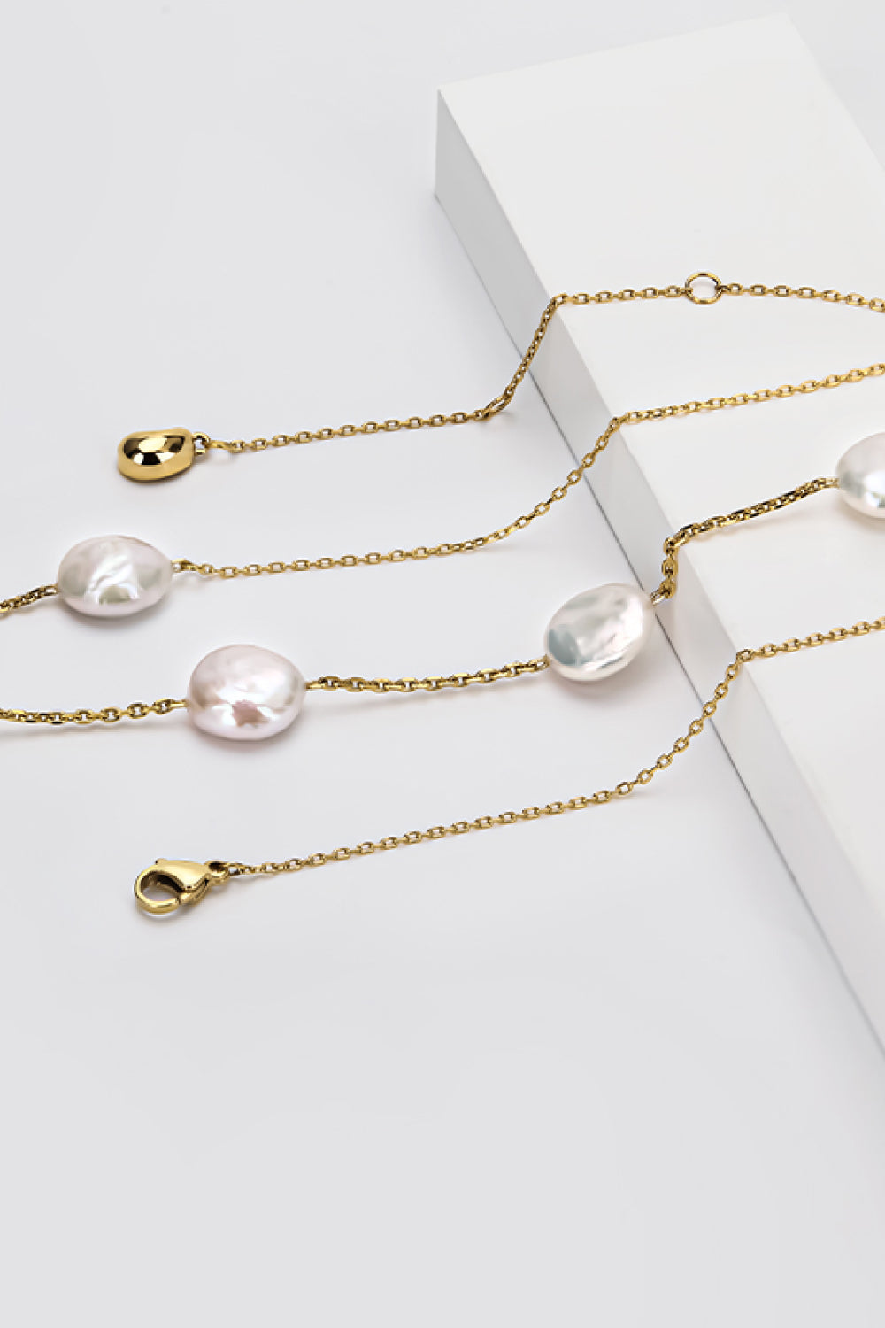 Trendsi Gold / One Size Freshwater Pearl Stainless Steel Necklace