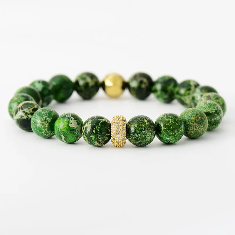 Trendsi Mid Green / One Size Natural Stone Beaded Bracelet