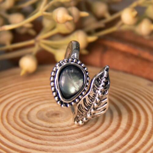 Trendsi Promise Ring Silver / One Size Moonstone Leaf Bypass Ring Adjustable