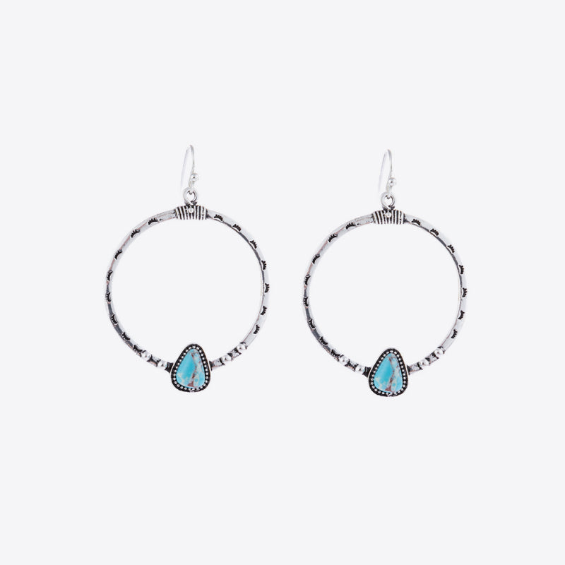 Trendsi Silver / One Size Turquoise Drop Hoop Earrings