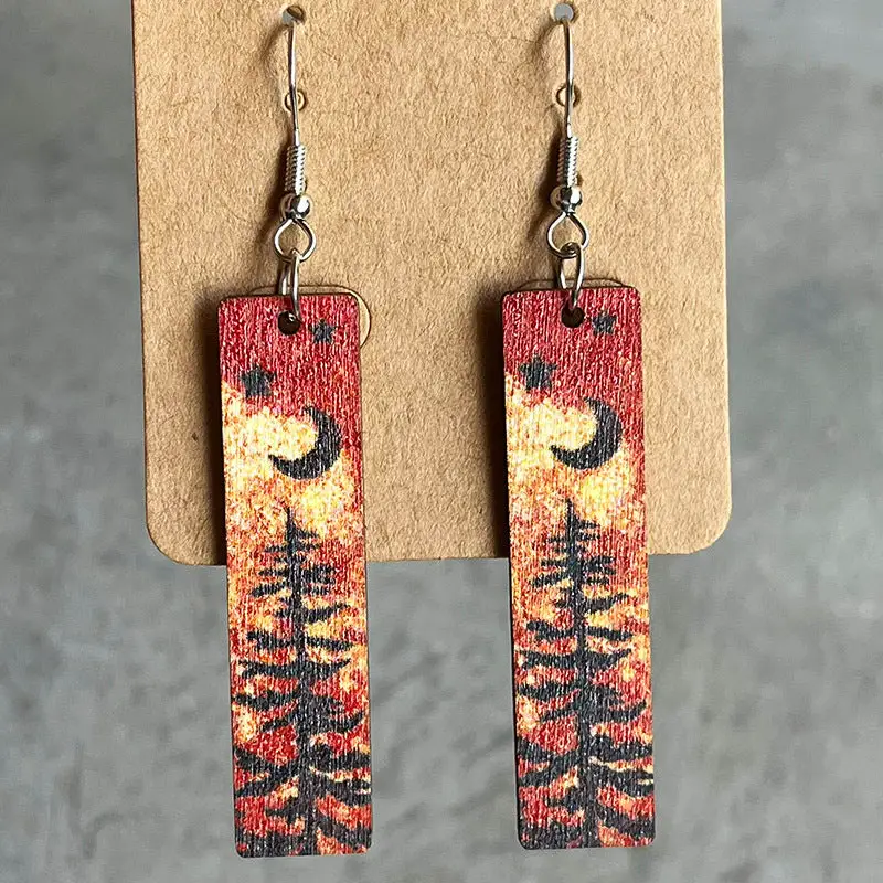 Trendsi Style A / One Size Star and Moon Hand-Painted Wood Earrings