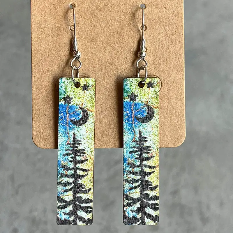 Trendsi Style B / One Size Star and Moon Hand-Painted Wood Earrings